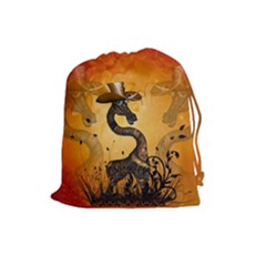 Funny Steampunk Giraffe With Hat Drawstring Pouch (large) by FantasyWorld7