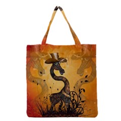 Funny Steampunk Giraffe With Hat Grocery Tote Bag by FantasyWorld7