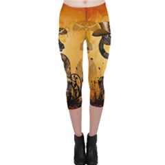 Funny Steampunk Giraffe With Hat Capri Leggings  by FantasyWorld7