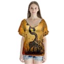 Funny Steampunk Giraffe With Hat V-Neck Flutter Sleeve Top View1