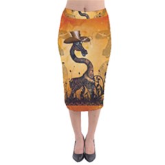 Funny Steampunk Giraffe With Hat Velvet Midi Pencil Skirt by FantasyWorld7