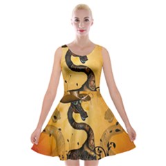 Funny Steampunk Giraffe With Hat Velvet Skater Dress by FantasyWorld7