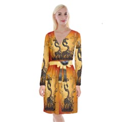 Funny Steampunk Giraffe With Hat Long Sleeve Velvet Front Wrap Dress by FantasyWorld7