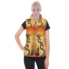 Funny Steampunk Giraffe With Hat Women s Button Up Vest by FantasyWorld7