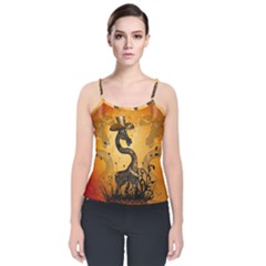 Funny Steampunk Giraffe With Hat Velvet Spaghetti Strap Top by FantasyWorld7