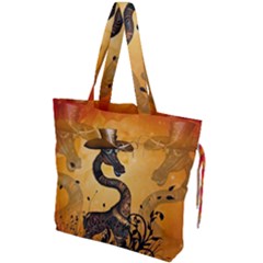 Funny Steampunk Giraffe With Hat Drawstring Tote Bag by FantasyWorld7