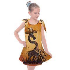 Funny Steampunk Giraffe With Hat Kids  Tie Up Tunic Dress by FantasyWorld7