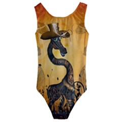 Funny Steampunk Giraffe With Hat Kids  Cut-out Back One Piece Swimsuit by FantasyWorld7