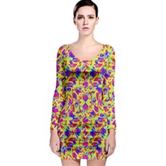 Multicolored Linear Pattern Design Long Sleeve Bodycon Dress by dflcprints