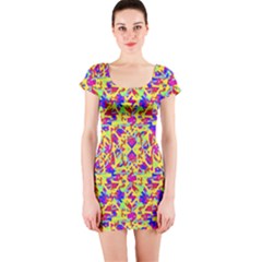 Multicolored Linear Pattern Design Short Sleeve Bodycon Dress by dflcprints