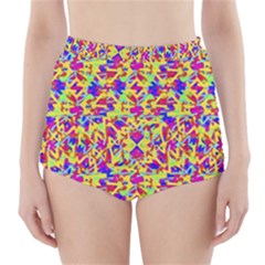 Multicolored Linear Pattern Design High-waisted Bikini Bottoms by dflcprints