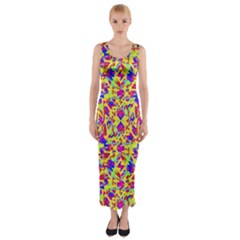 Multicolored Linear Pattern Design Fitted Maxi Dress by dflcprints