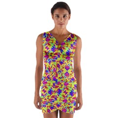 Multicolored Linear Pattern Design Wrap Front Bodycon Dress by dflcprints