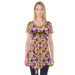 Multicolored Linear Pattern Design Short Sleeve Tunic  by dflcprints