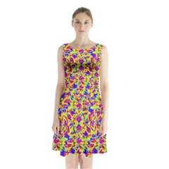 Multicolored Linear Pattern Design Sleeveless Waist Tie Chiffon Dress by dflcprints