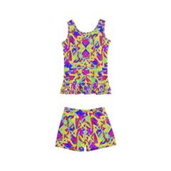 Multicolored Linear Pattern Design Kid s Boyleg Swimsuit