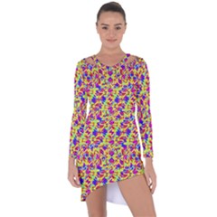 Multicolored Linear Pattern Design Asymmetric Cut-out Shift Dress by dflcprints