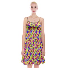 Multicolored Linear Pattern Design Spaghetti Strap Velvet Dress