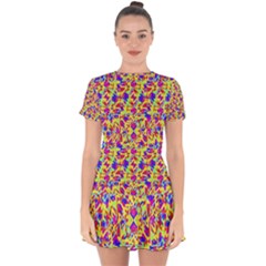 Multicolored Linear Pattern Design Drop Hem Mini Chiffon Dress by dflcprints