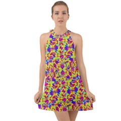 Multicolored Linear Pattern Design Halter Tie Back Chiffon Dress by dflcprints