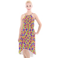 Multicolored Linear Pattern Design High-low Halter Chiffon Dress  by dflcprints