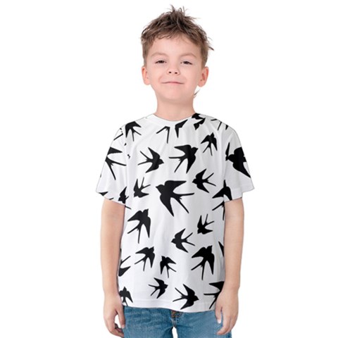 Vintage Birds Pattern Kids  Cotton Tee by Valentinaart