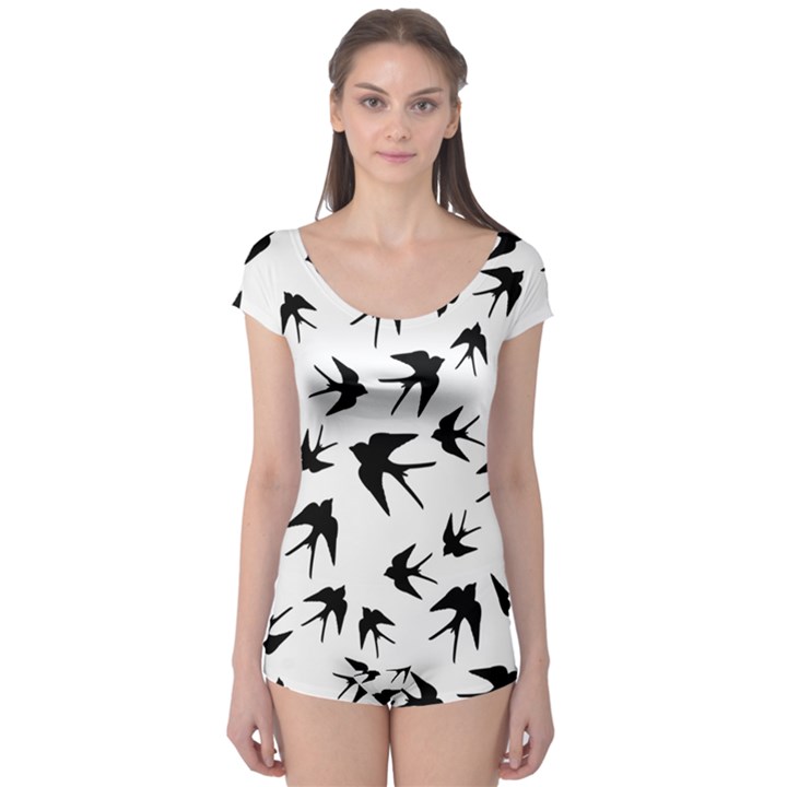 Vintage Birds pattern Boyleg Leotard 