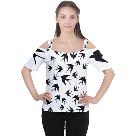 Vintage Birds Pattern Cutout Shoulder Tee by Valentinaart