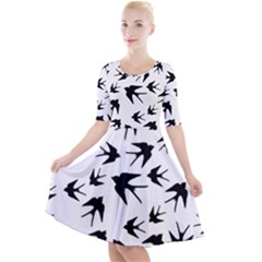 Vintage Birds Pattern Quarter Sleeve A-line Dress