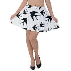 Vintage Birds Pattern Velvet Skater Skirt by Valentinaart