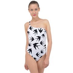 Vintage Birds Pattern Classic One Shoulder Swimsuit by Valentinaart