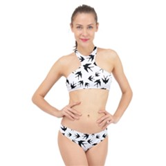 Vintage Birds Pattern High Neck Bikini Set by Valentinaart