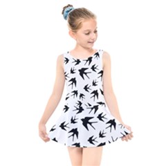 Vintage Birds Pattern Kids  Skater Dress Swimsuit