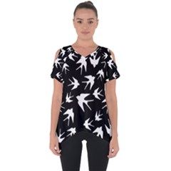 Birds Pattern Cut Out Side Drop Tee by Valentinaart