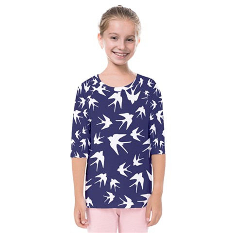 Birds Pattern Kids  Quarter Sleeve Raglan Tee by Valentinaart