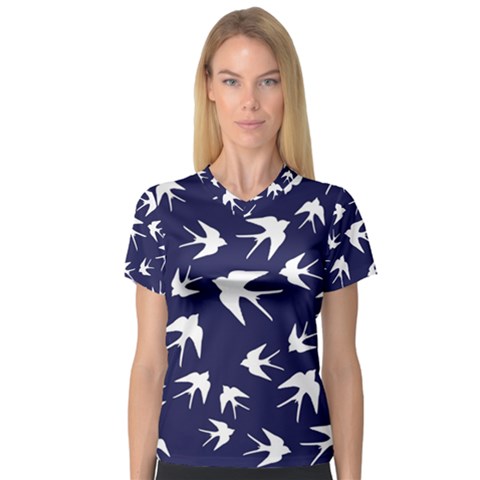 Birds Pattern V-neck Sport Mesh Tee by Valentinaart