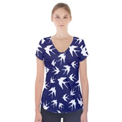 Birds Pattern Short Sleeve Front Detail Top by Valentinaart