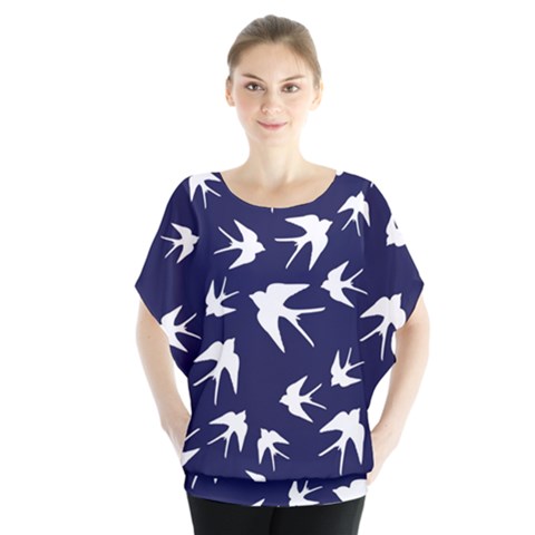 Birds Pattern Batwing Chiffon Blouse by Valentinaart