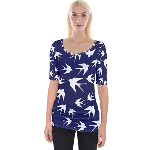 Birds Pattern Wide Neckline Tee by Valentinaart