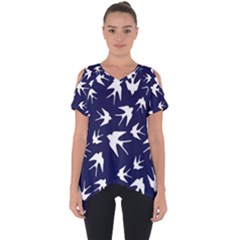 Birds Pattern Cut Out Side Drop Tee by Valentinaart