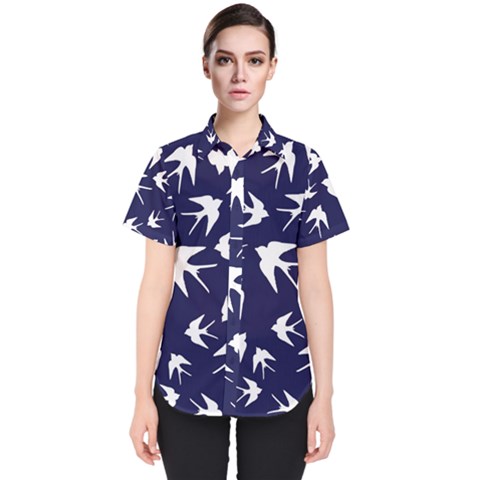 Birds Pattern Women s Short Sleeve Shirt by Valentinaart