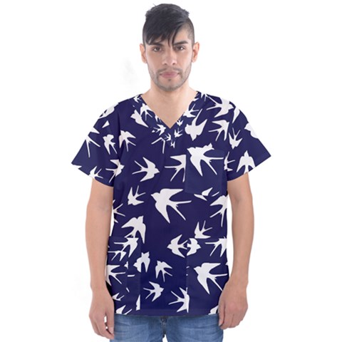 Birds Pattern Men s V-neck Scrub Top by Valentinaart