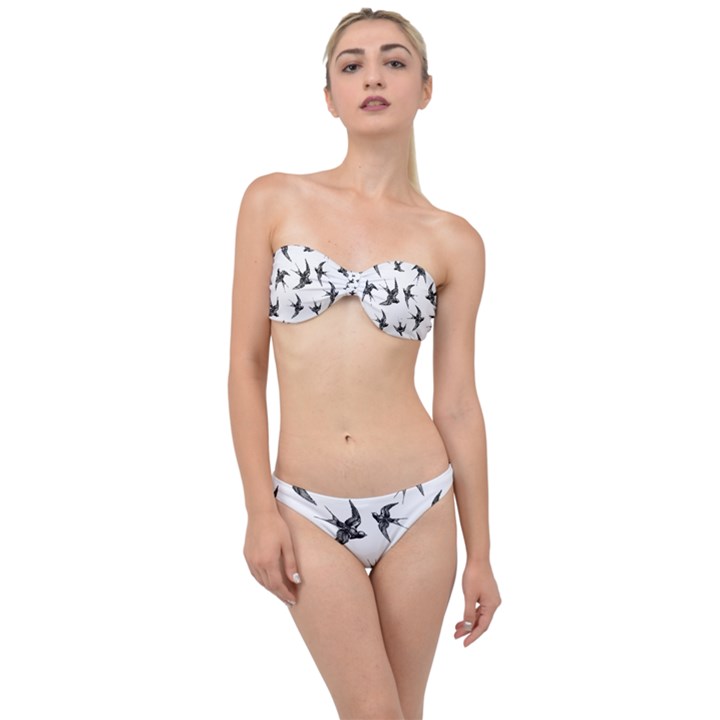 Birds pattern Classic Bandeau Bikini Set