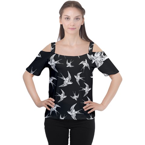 Birds Pattern Cutout Shoulder Tee by Valentinaart