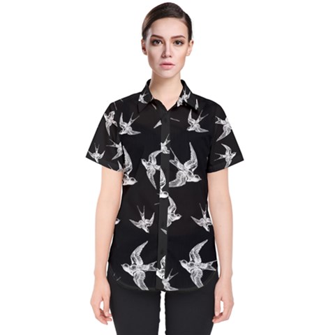 Birds Pattern Women s Short Sleeve Shirt by Valentinaart