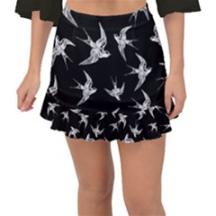 Birds Pattern Fishtail Mini Chiffon Skirt by Valentinaart