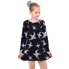 Birds Pattern Kids  Long Sleeve Dress by Valentinaart