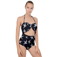 Birds Pattern Scallop Top Cut Out Swimsuit by Valentinaart