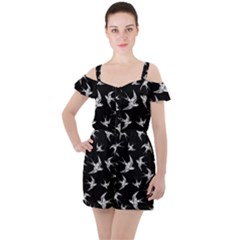 Birds Pattern Ruffle Cut Out Chiffon Playsuit