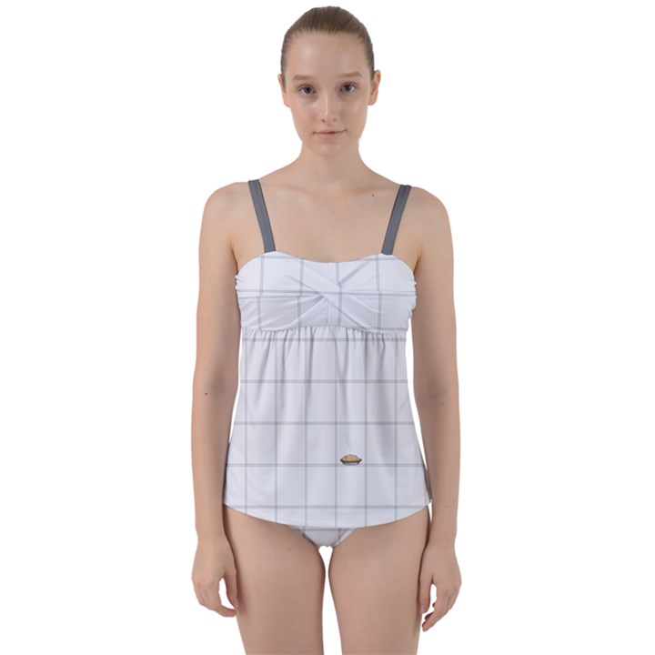 Pie Cooling on the Window Pane Pattern Twist Front Tankini Set